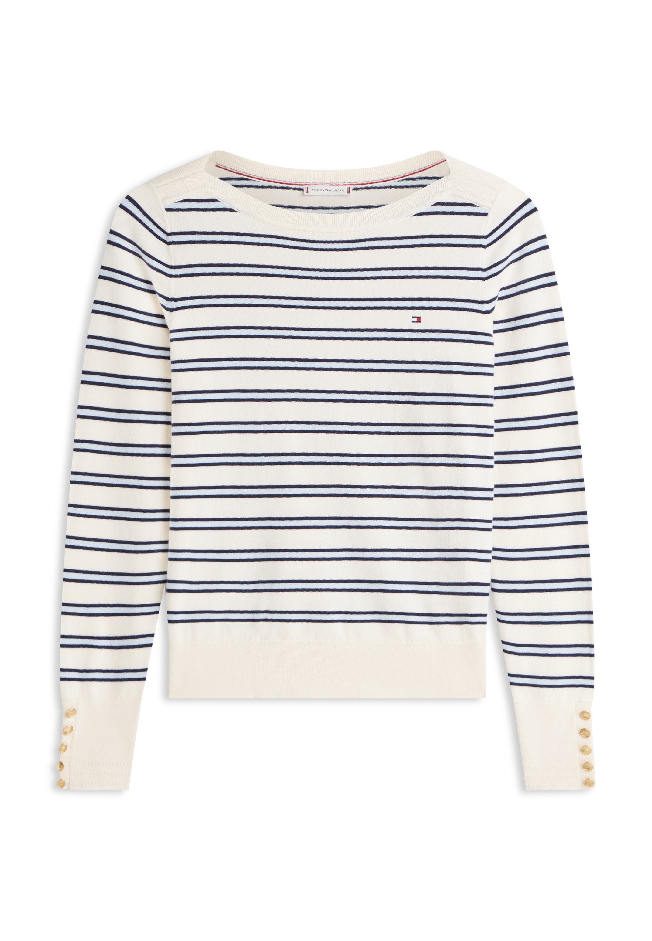 GOLD-TONE BUTTON JERSEY BOAT NECK JUMPER - Jumper - calico/dark navy blue