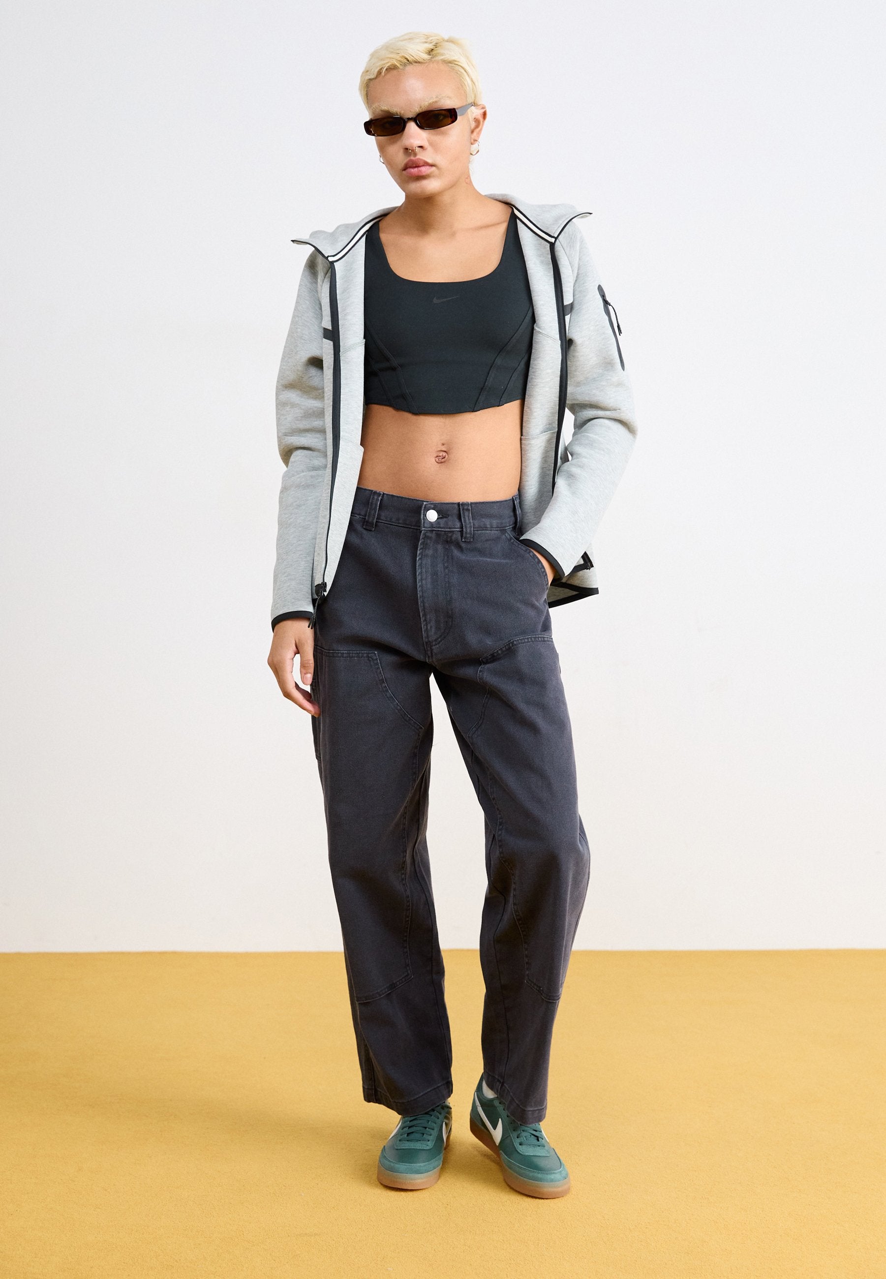 Sweat zippé - gris chiné foncé/noir