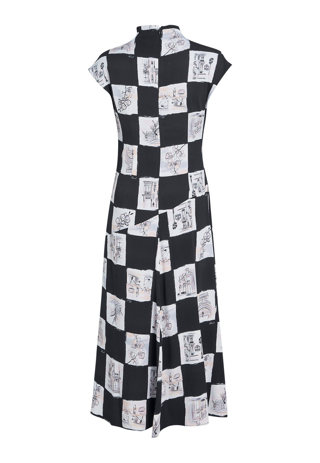 HIGH NECK MIDI - Day dress - sketch checkerboard aop