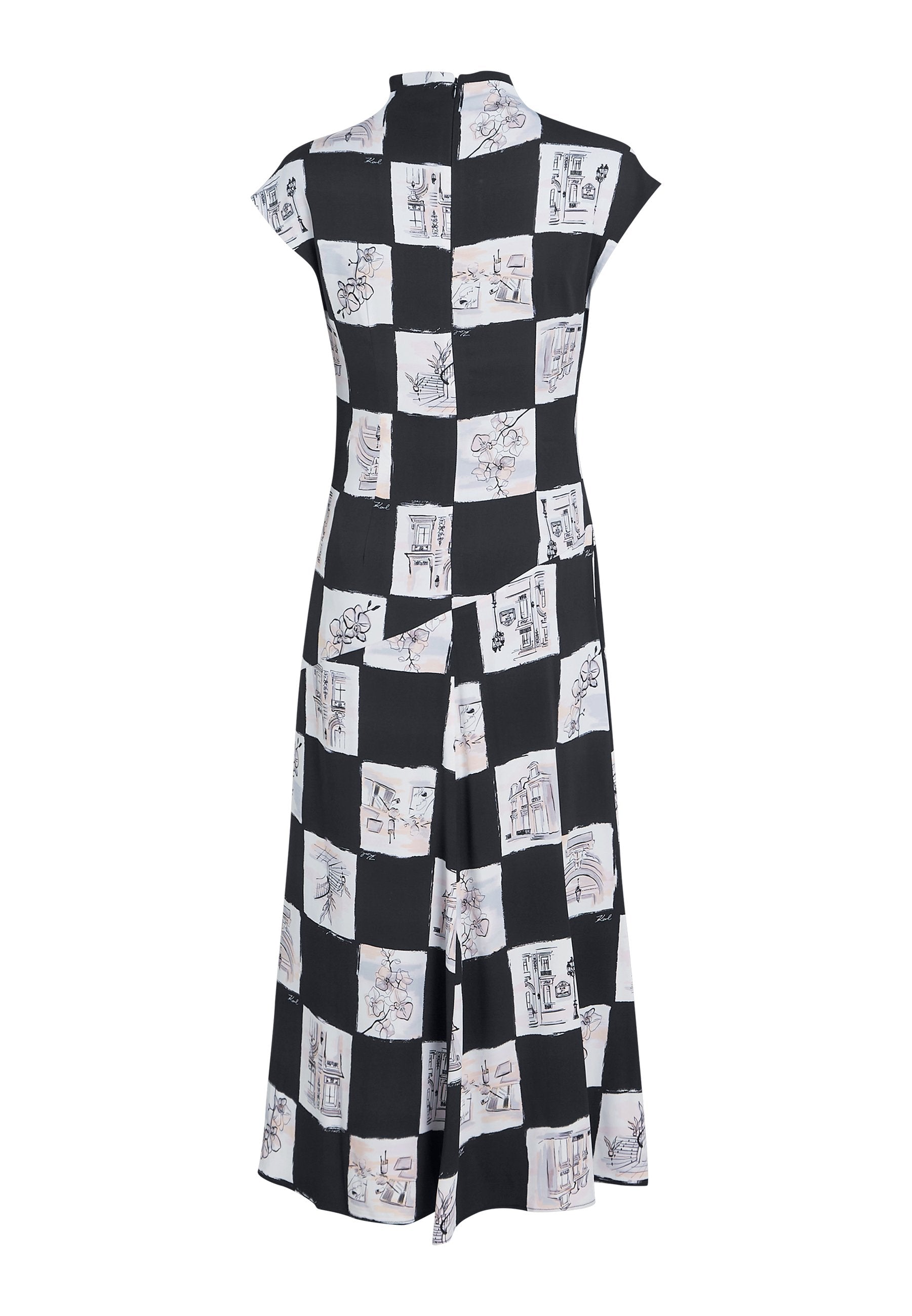 HIGH NECK MIDI - Day dress - sketch checkerboard aop