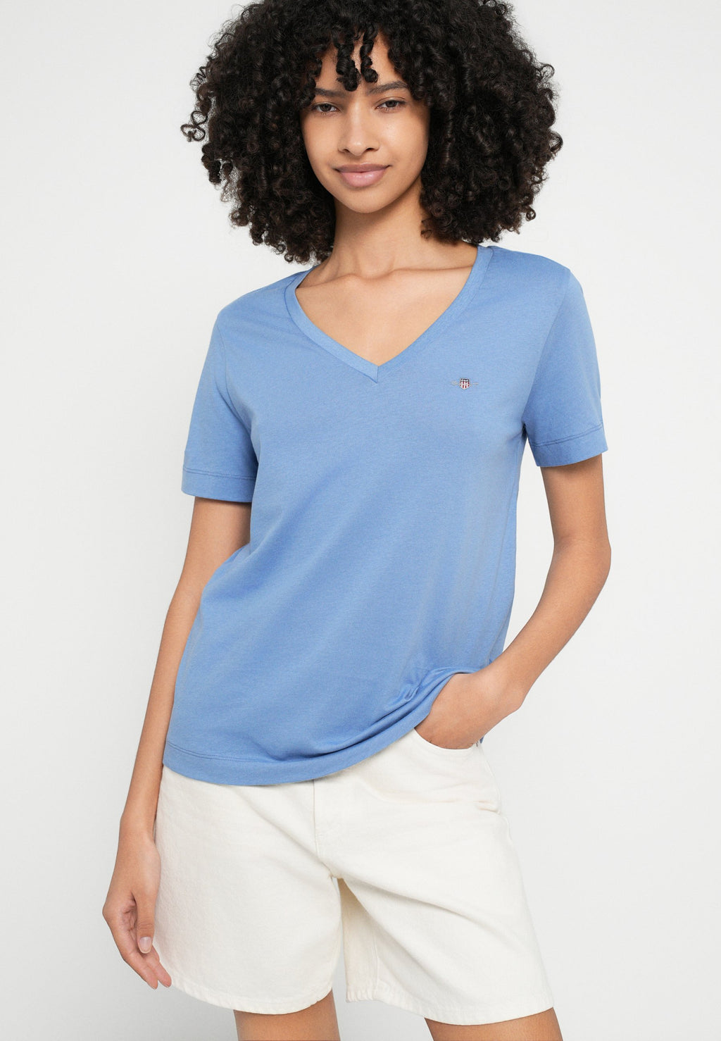 SHIELD V NECK - Basic T-shirt - greyish blue