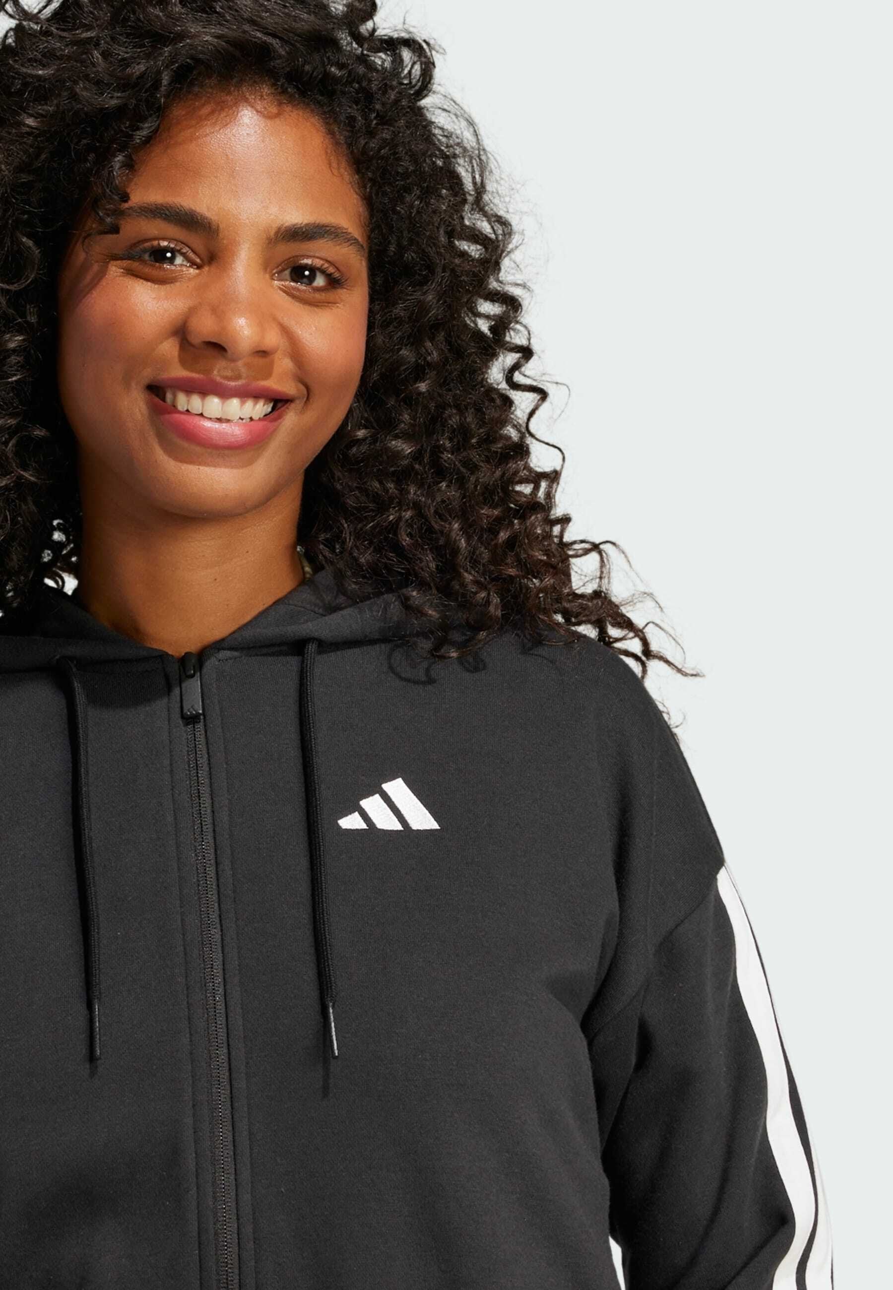 ESSENTIALS 3 STRIPES FRENCH TERRY FULL ZIP - Zip-up sweatshirt - black   white