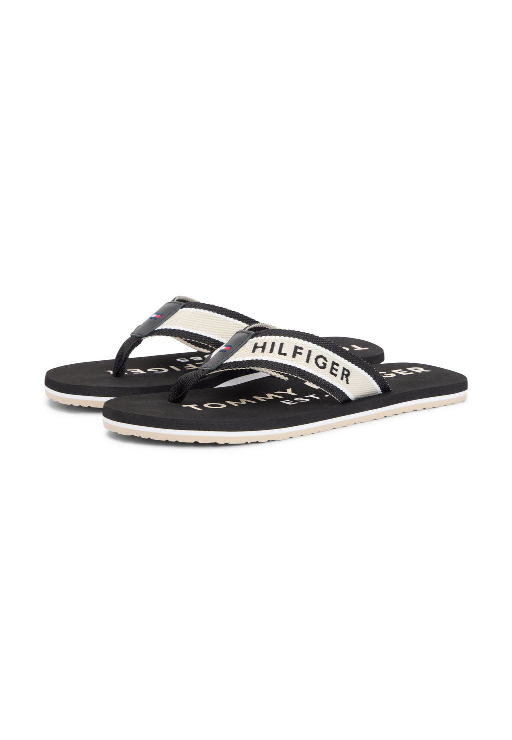 WEBBING STRAP LOGO FLIP-FLOPS - T-bar sandals - black