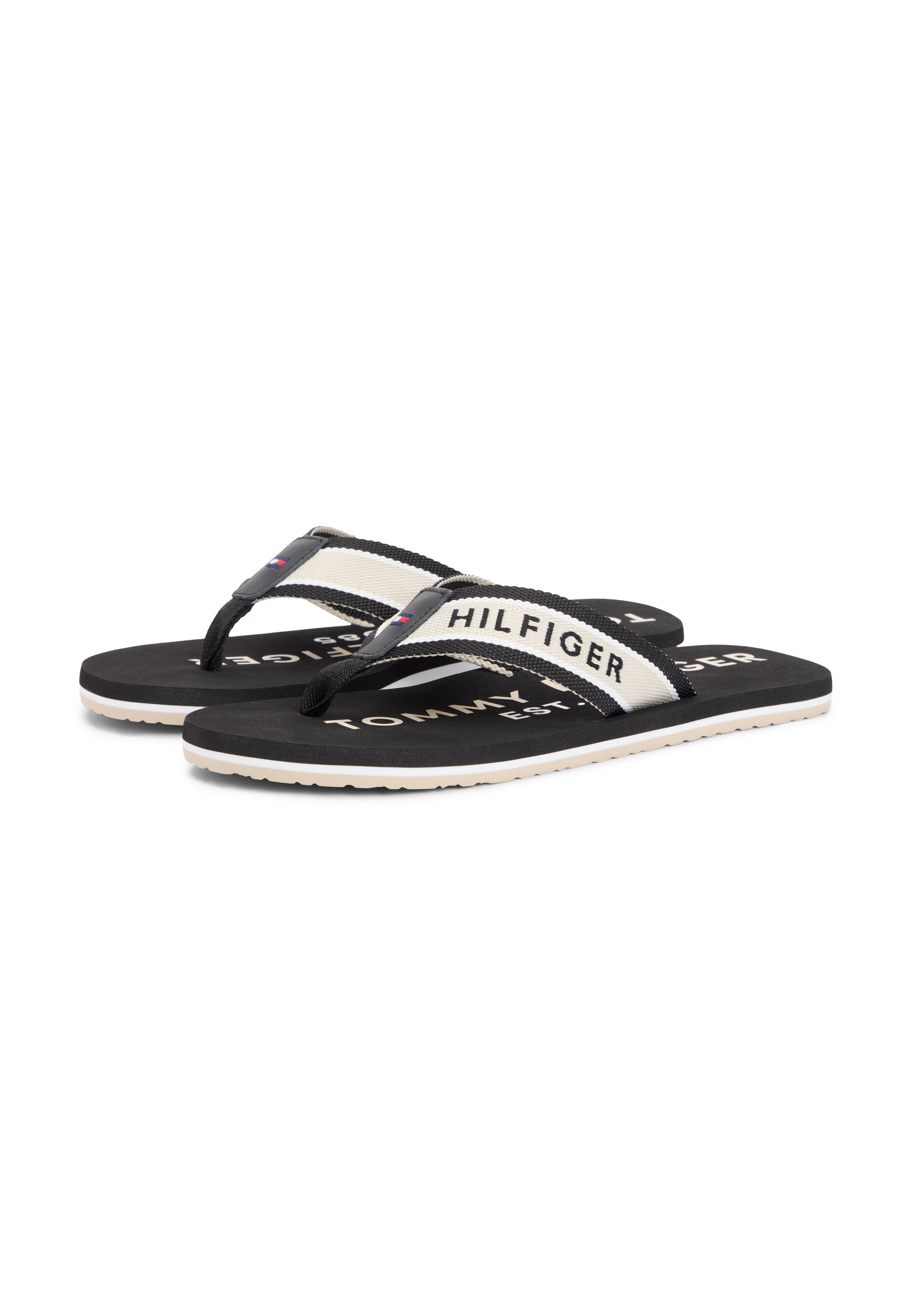 WEBBING STRAP LOGO FLIP-FLOPS - T-bar sandals - black