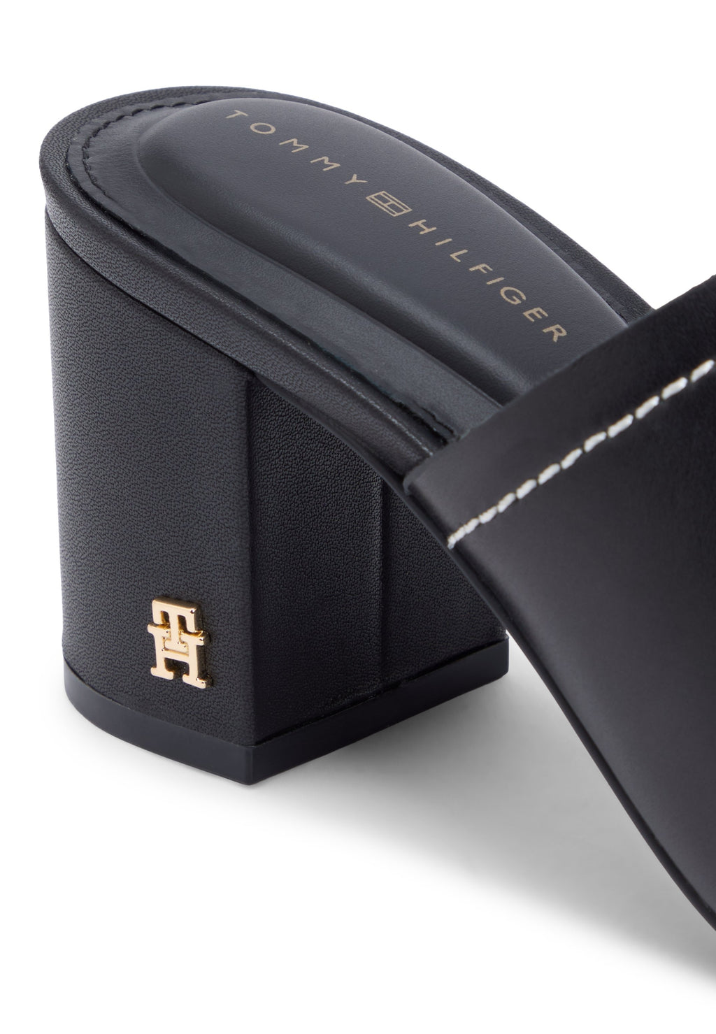 TH MONOGRAM LEATHER BLOCK HEEL MULES - أحذية كعب - أسود