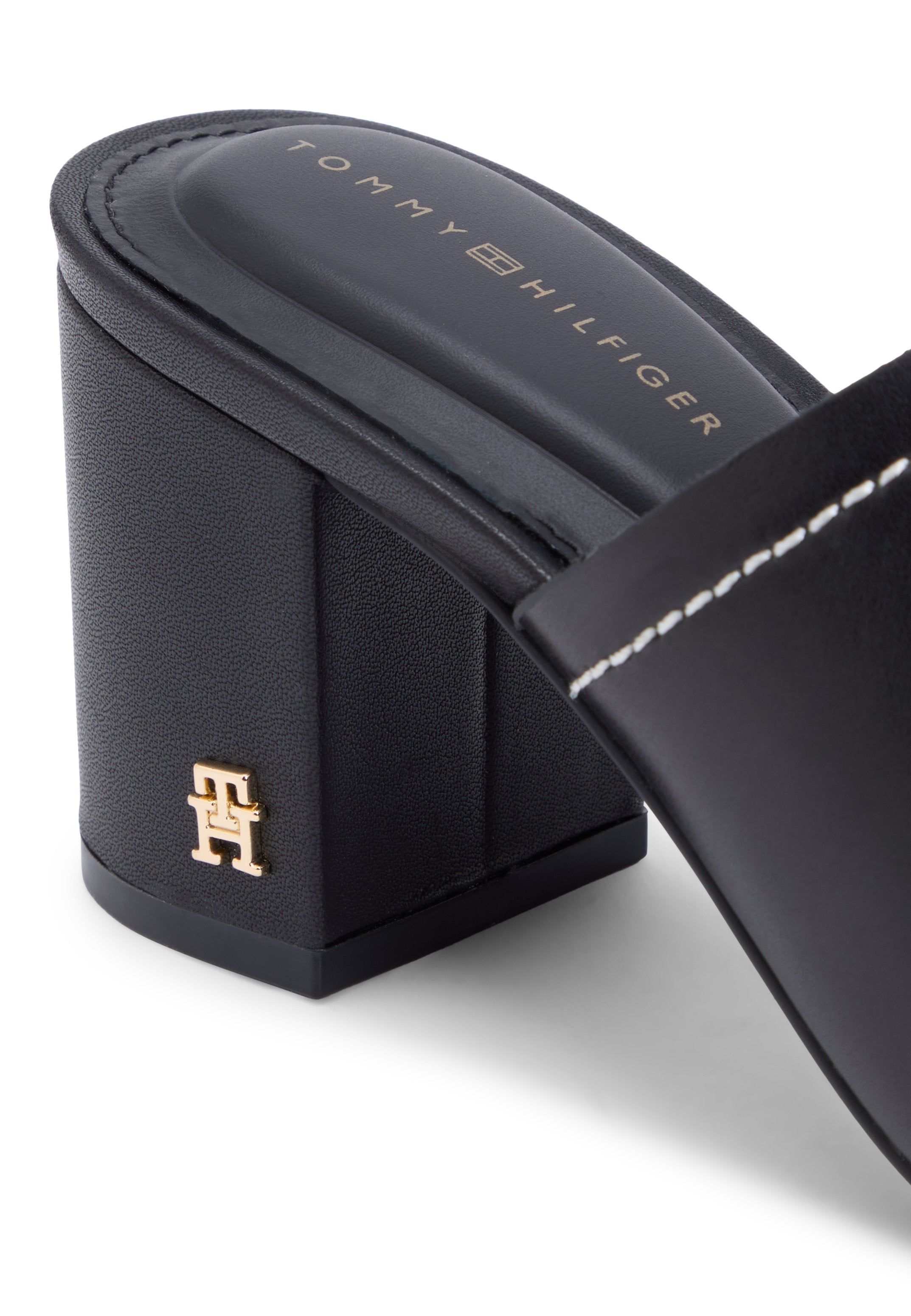 TH MONOGRAM LEATHER BLOCK HEEL MULES - أحذية كعب - أسود