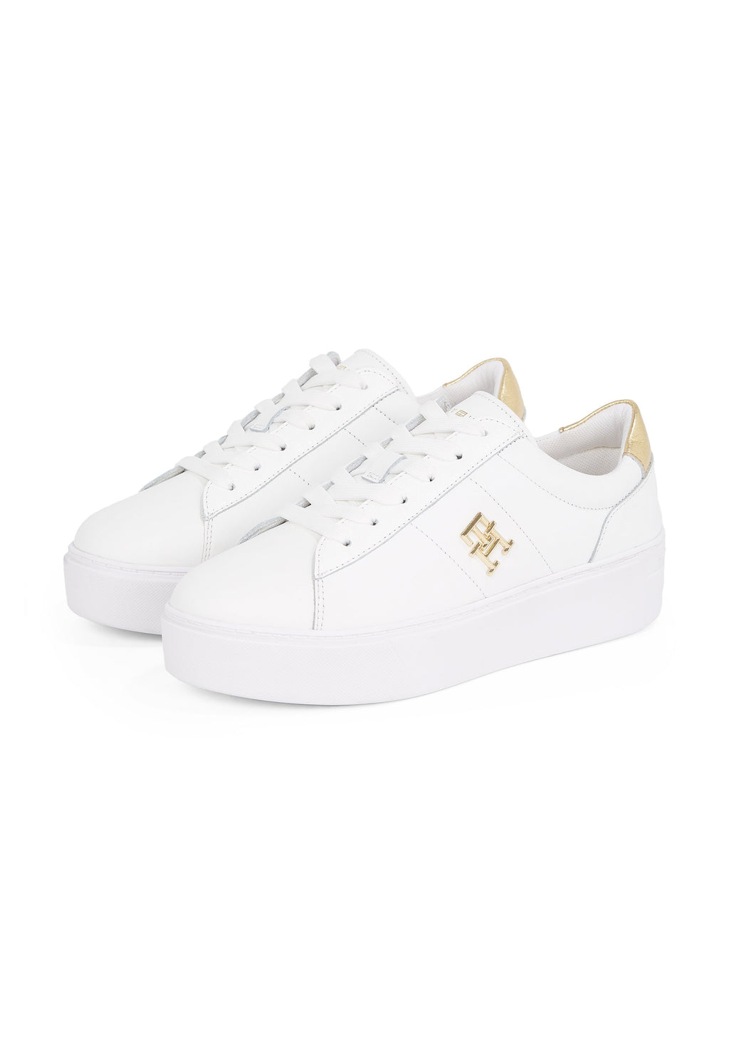 METALLIC HEEL LEATHER PLATFORM COURT TRAINERS - Trainers - white