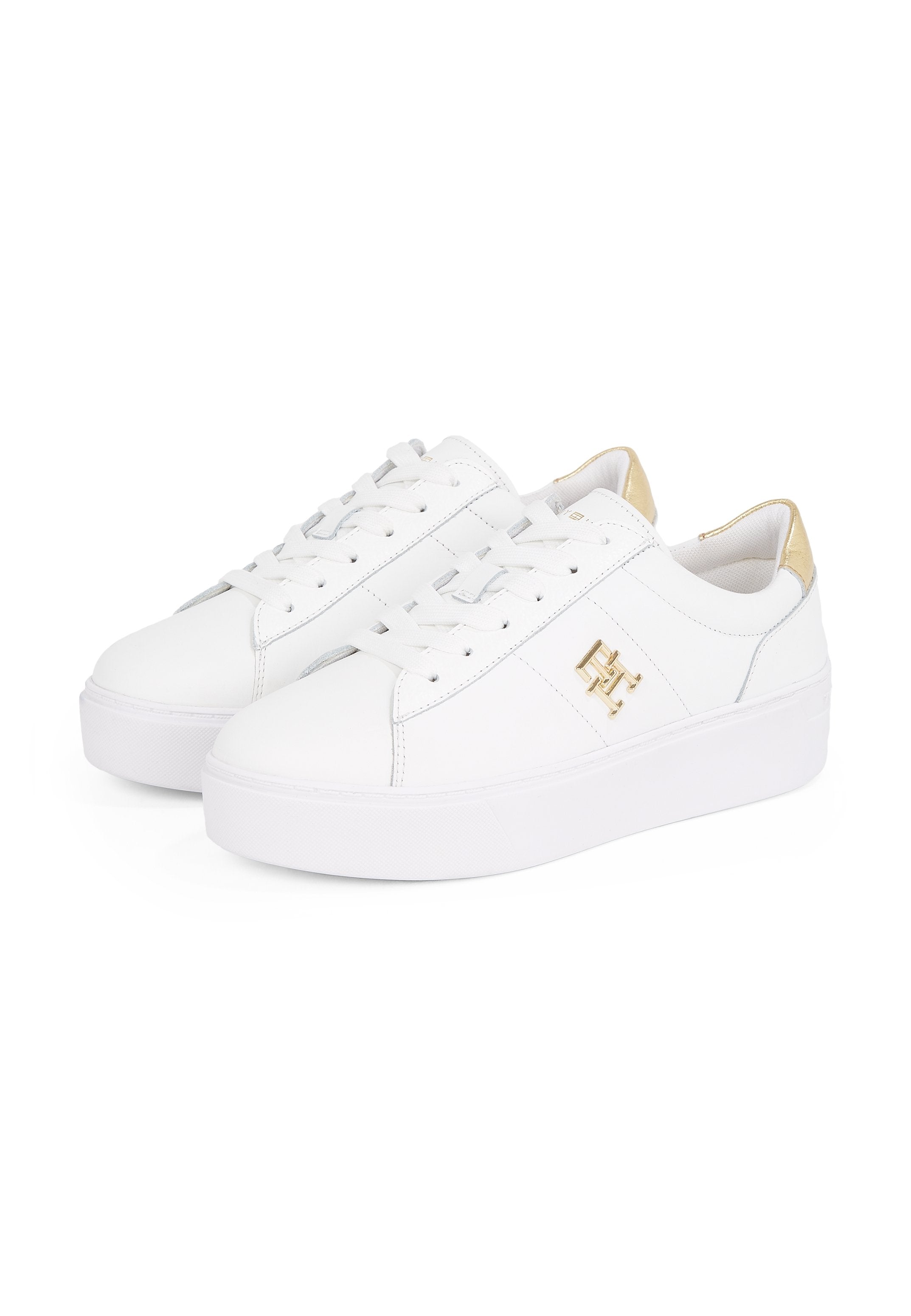 METALLIC HEEL LEATHER PLATFORM COURT TRAINERS - Trainers - white