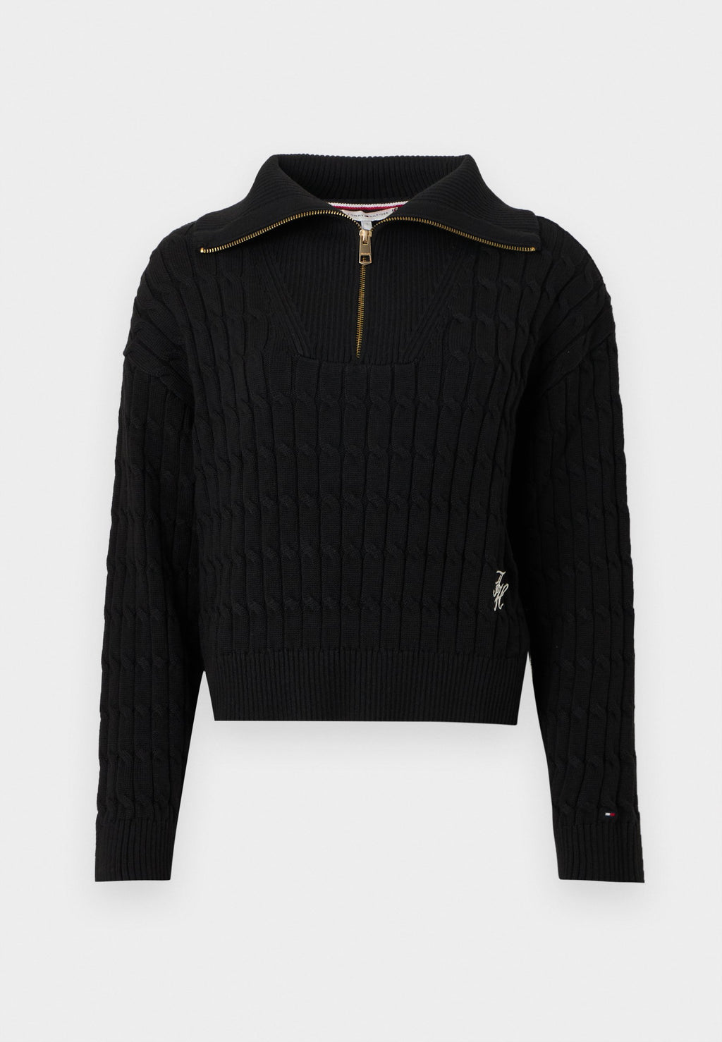 RELAXED CABLE KNIT HALF-ZIP JUMPER - Jumper - black