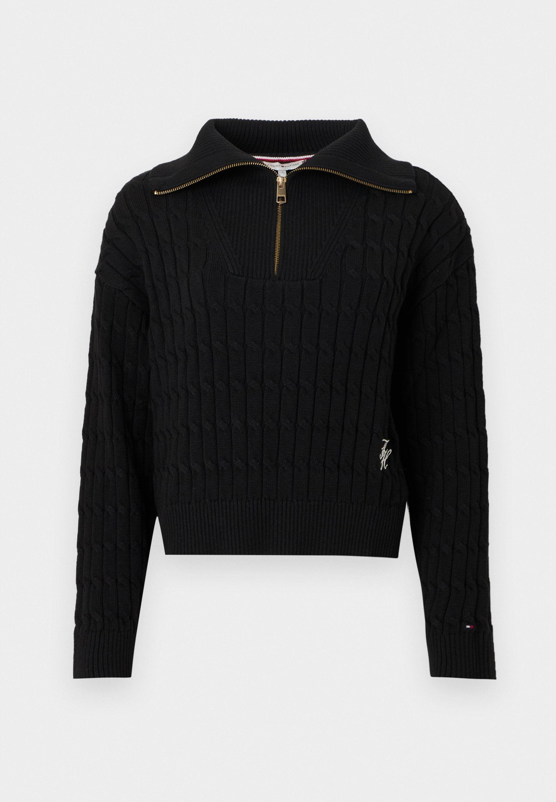 RELAXED CABLE KNIT HALF-ZIP JUMPER - Jumper - black