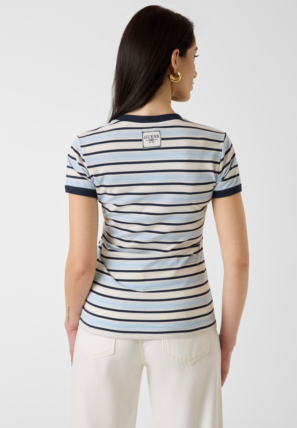 STRIPED MINI LOGO - Print T-shirt - cream white and shad