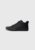 LEATHER SERRATED MID-TOP TRAINERS - Trainers - black