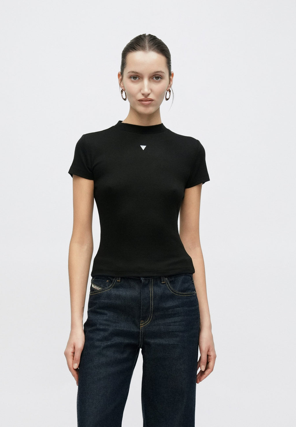 TINA MOCK NECK TOP - Basic T-shirt - jet black