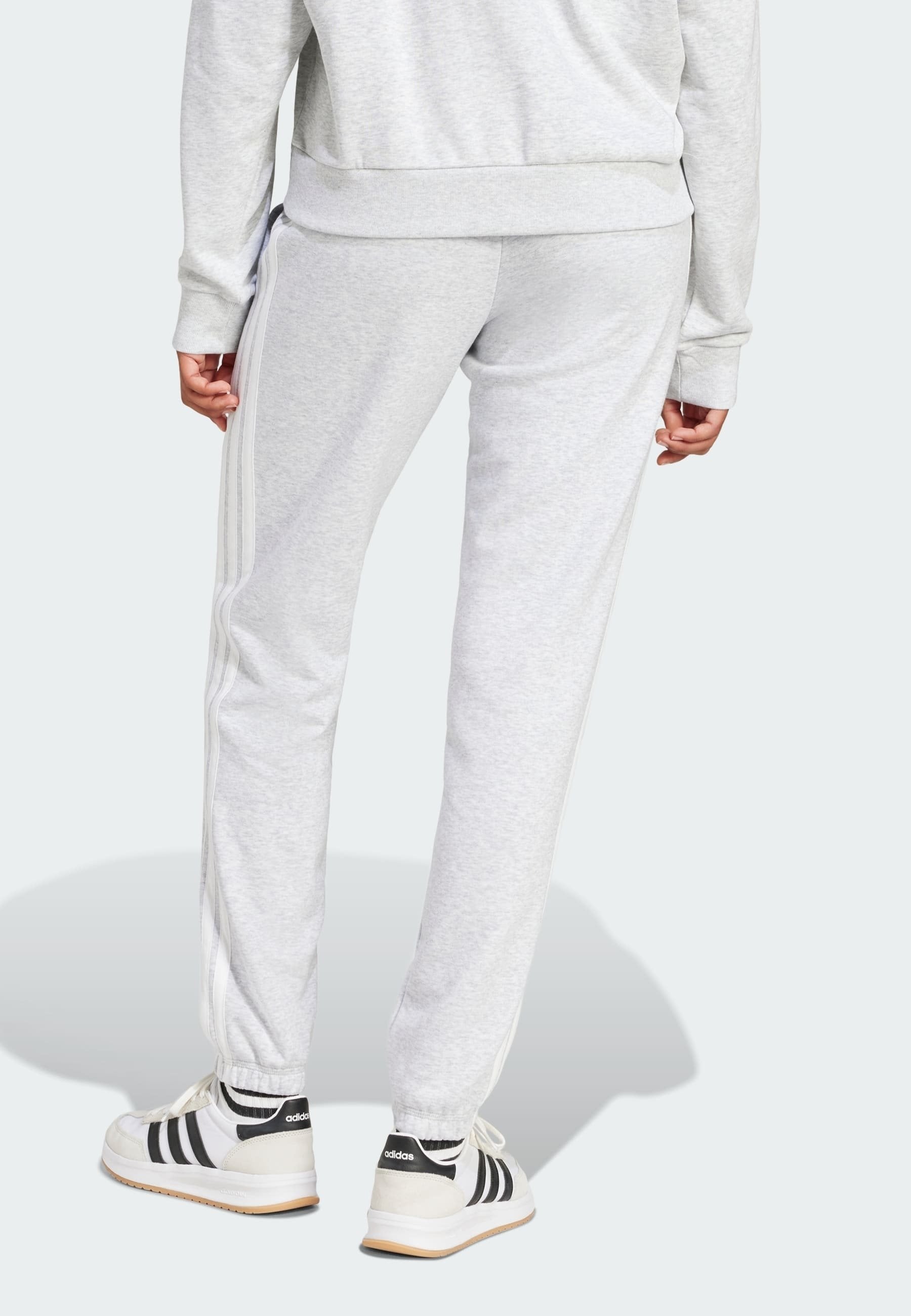 ESSENTIALS 3 STRIPES FRENCH TERRY CUFFED - Eşofman Altı - açık gri melanj   beyaz