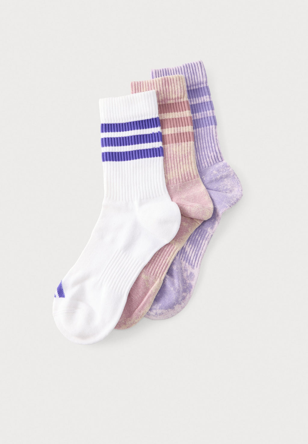 حزمة 3 من جوارب 3 STRIPES CUSHIONED CREW STONE WASH UNISEX - جوارب رياضية - ليلك سحري/موف سحري/أبيض/بنفسجي نقي