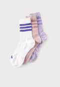 حزمة 3 من جوارب 3 STRIPES CUSHIONED CREW STONE WASH UNISEX - جوارب رياضية - ليلك سحري/موف سحري/أبيض/بنفسجي نقي