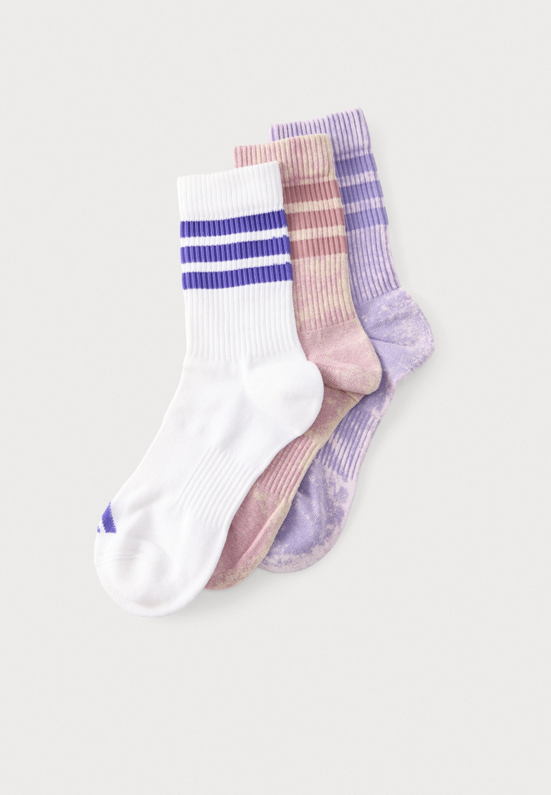 3 STRIPES  CUSHIONED CREW STONE WASH 3 PAIR PACK UNISEX - Sports socks - magic lilac/magic mauve/white/pure purple