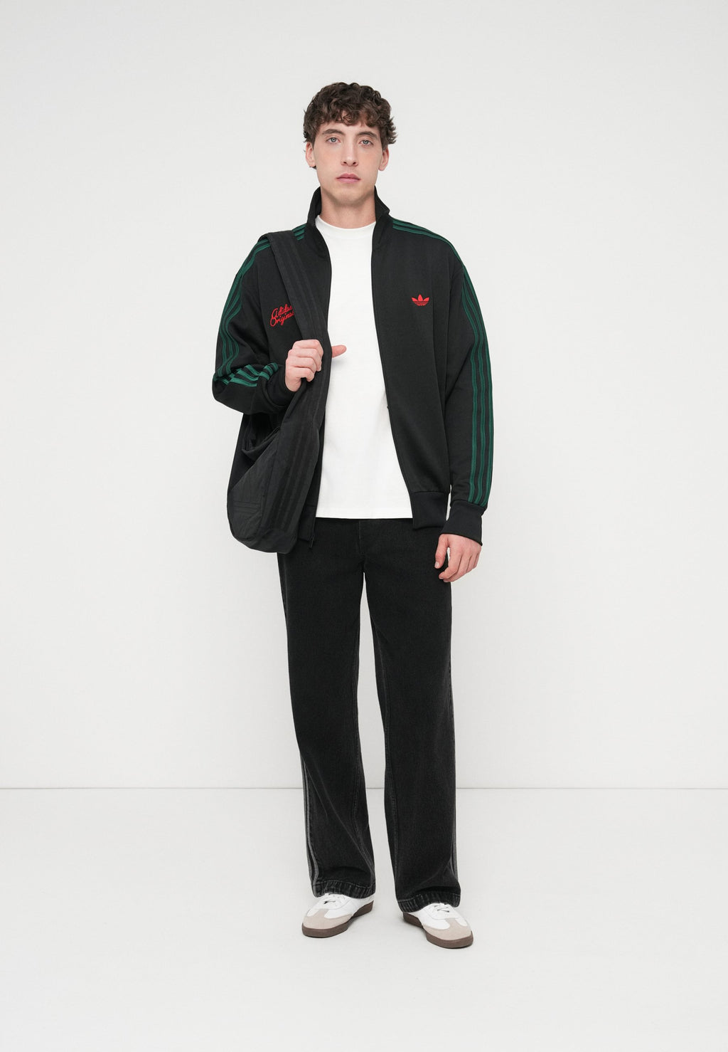 TRACK - Sweat-shirt zippé - noir/vert universitaire