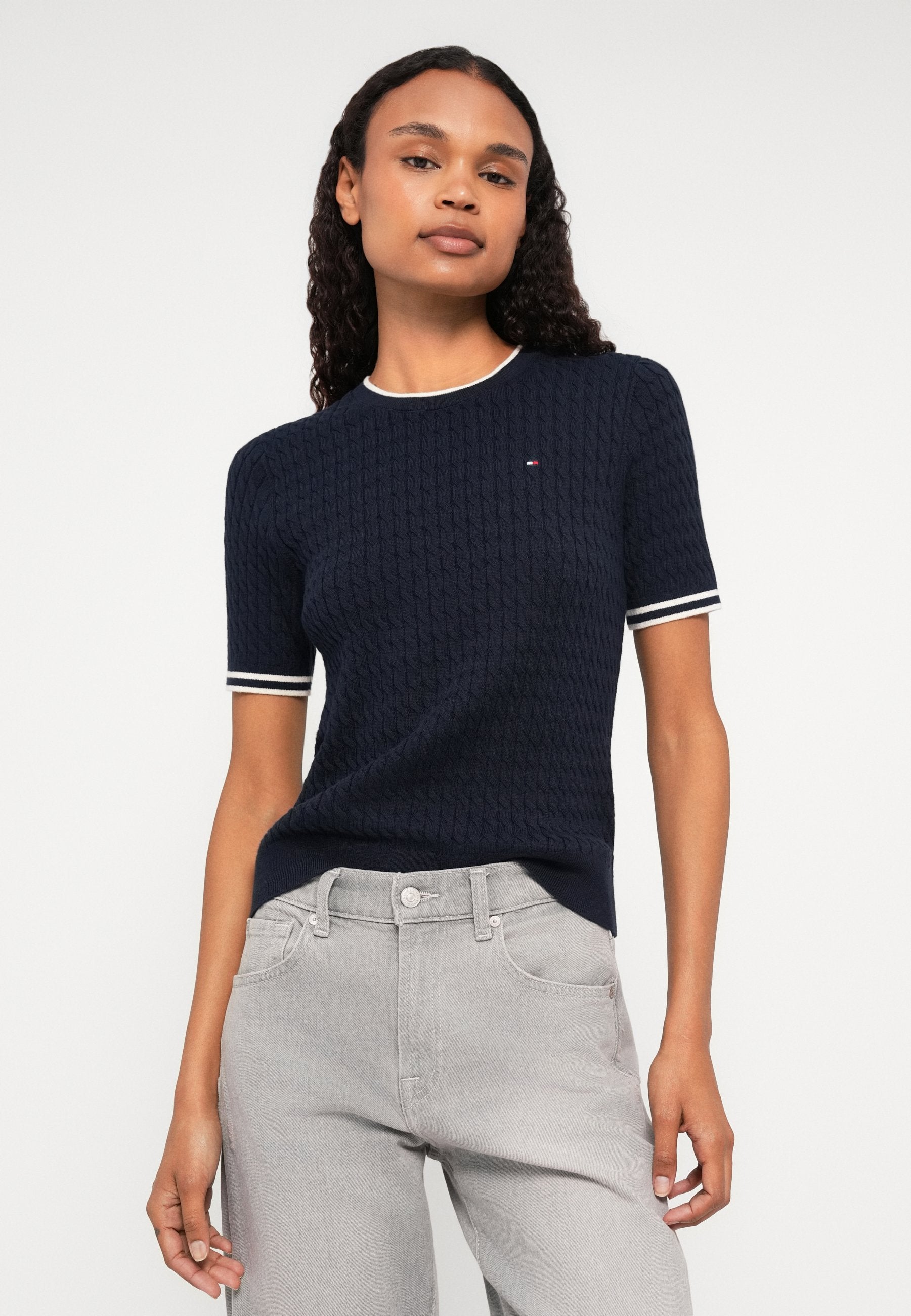 CABLE FINE - Basic T-shirt - dark night navy