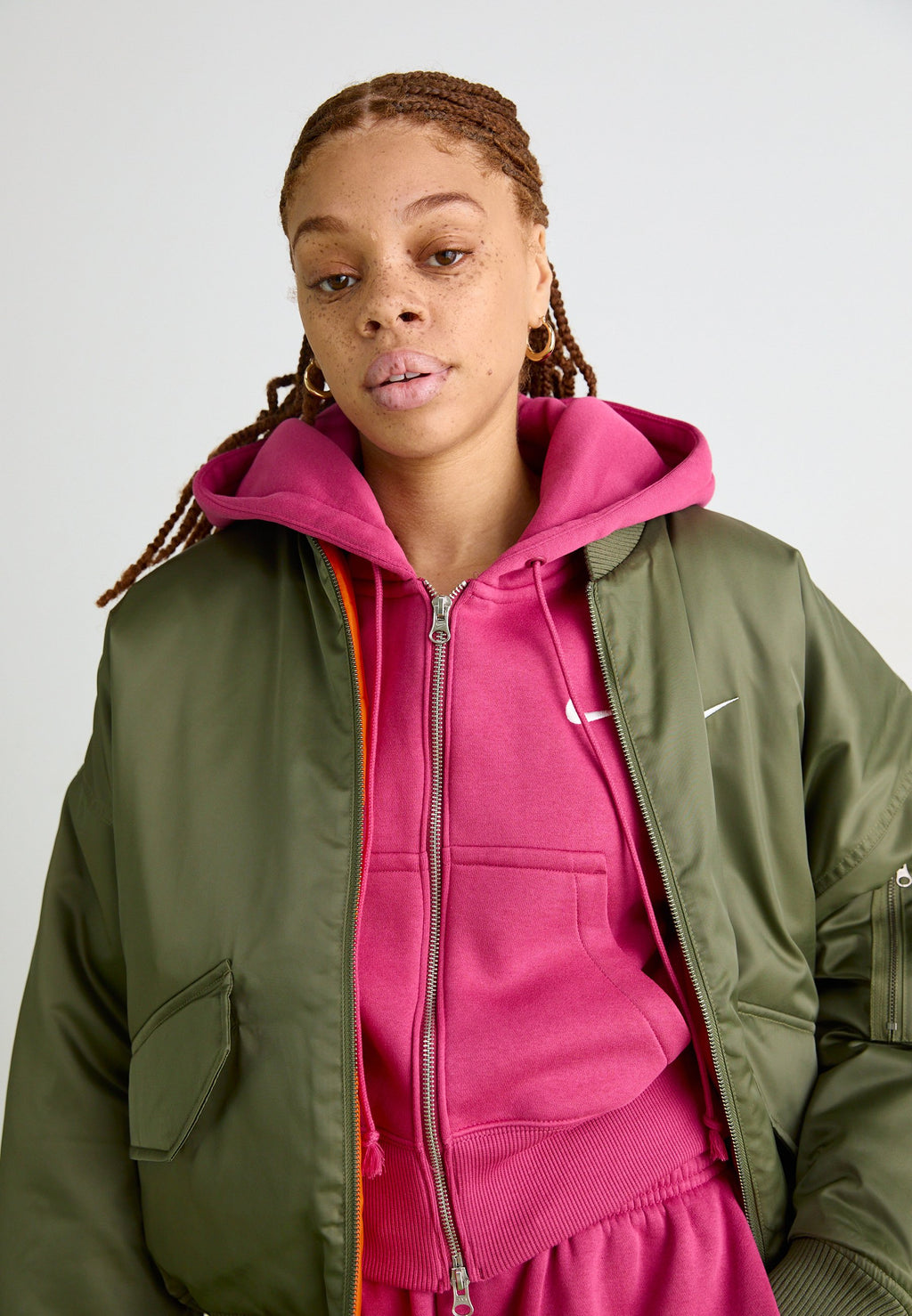 Bomber Jacket - medium olive/safety orange/sail