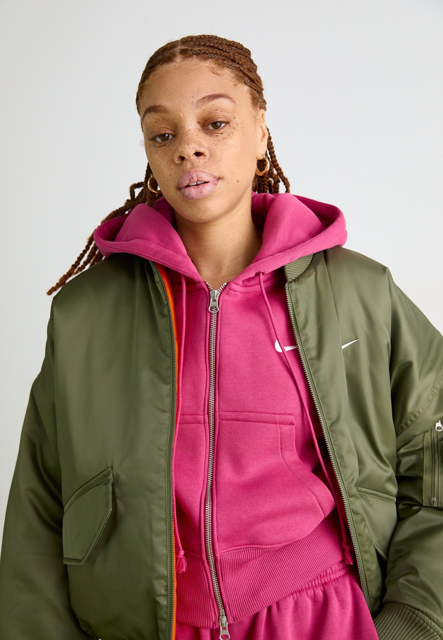 Bomber Jacket - medium olive/safety orange/sail