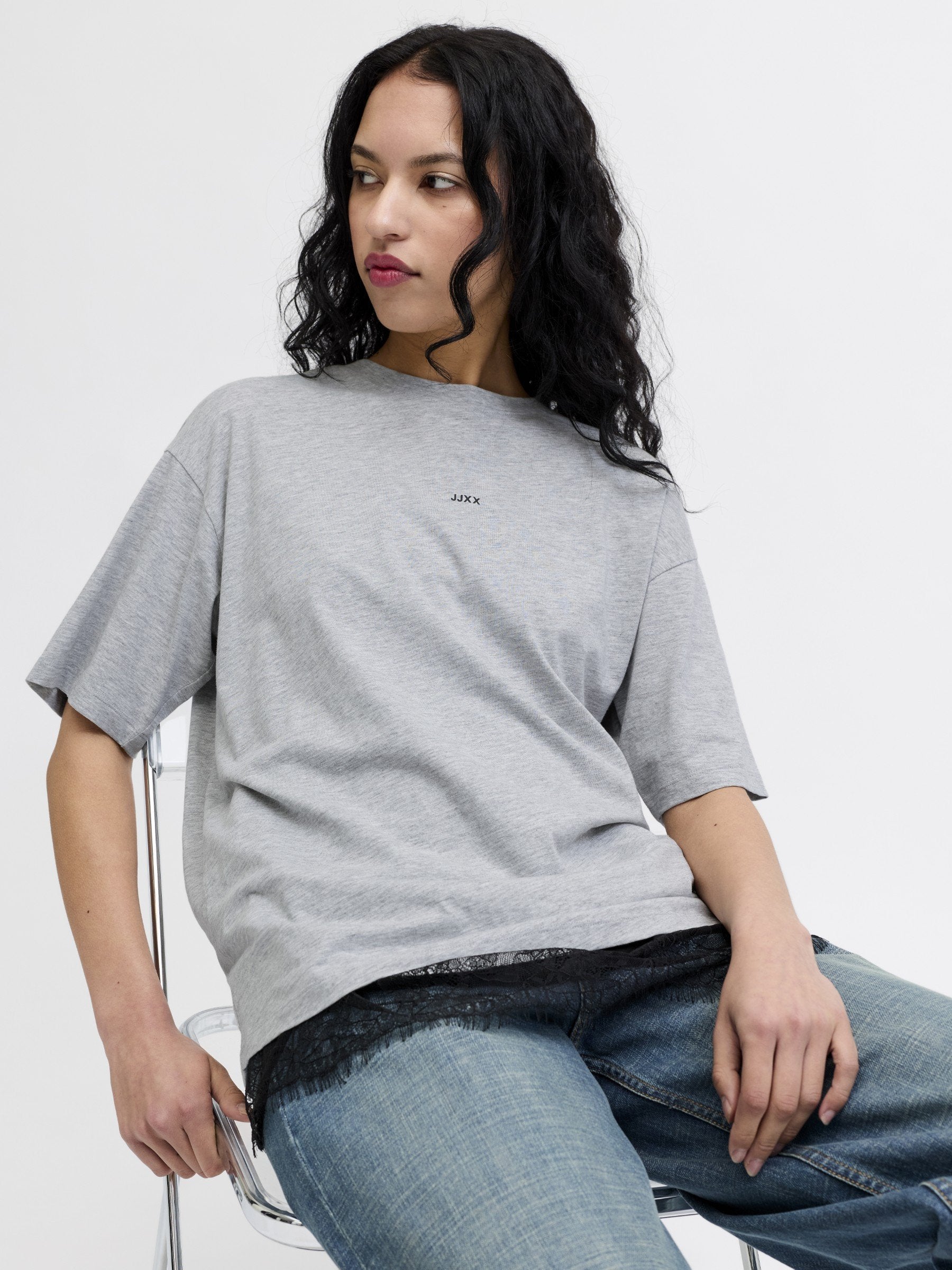JXANDREA LOOSE TEE - T-shirt basique - gris clair chiné
