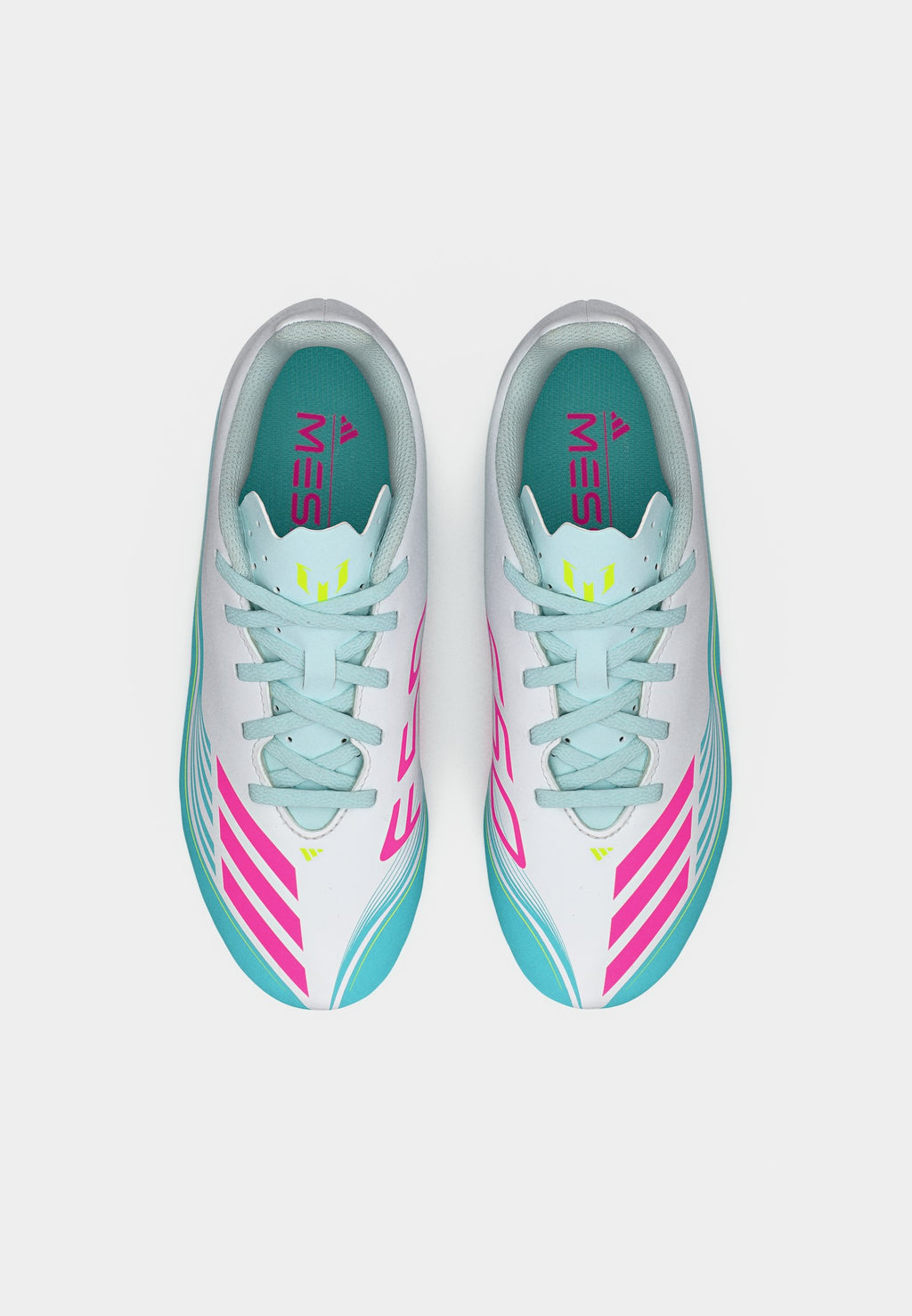 F50 MESSI CLUB FIRM GROUND MULTI GROUND KIDS UNISEX - Football boots artificial grass - footwear white/lucid pink/flash aqua