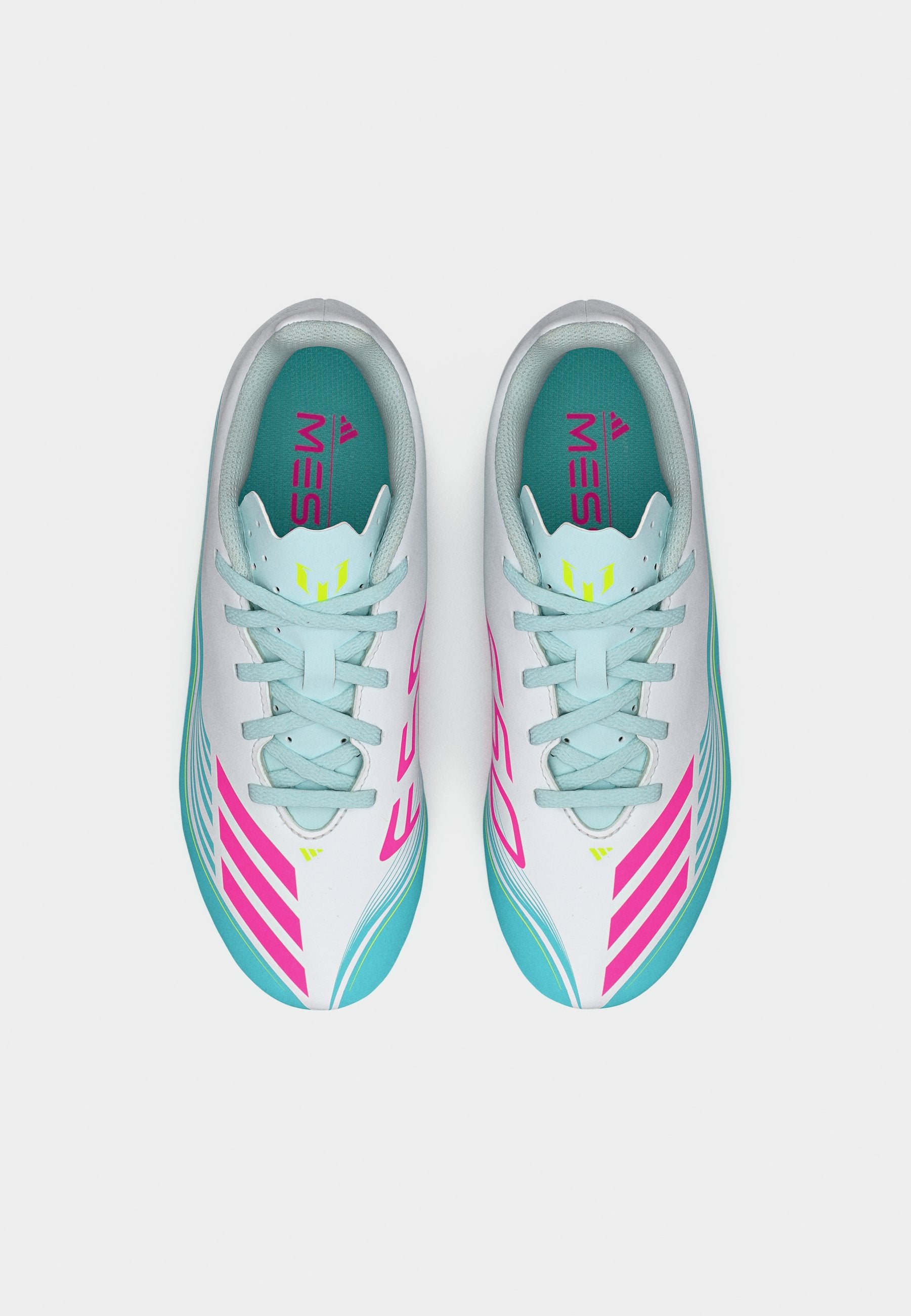 F50 MESSI CLUB FIRM GROUND MULTI GROUND KIDS UNISEX - Football boots artificial grass - footwear white/lucid pink/flash aqua
