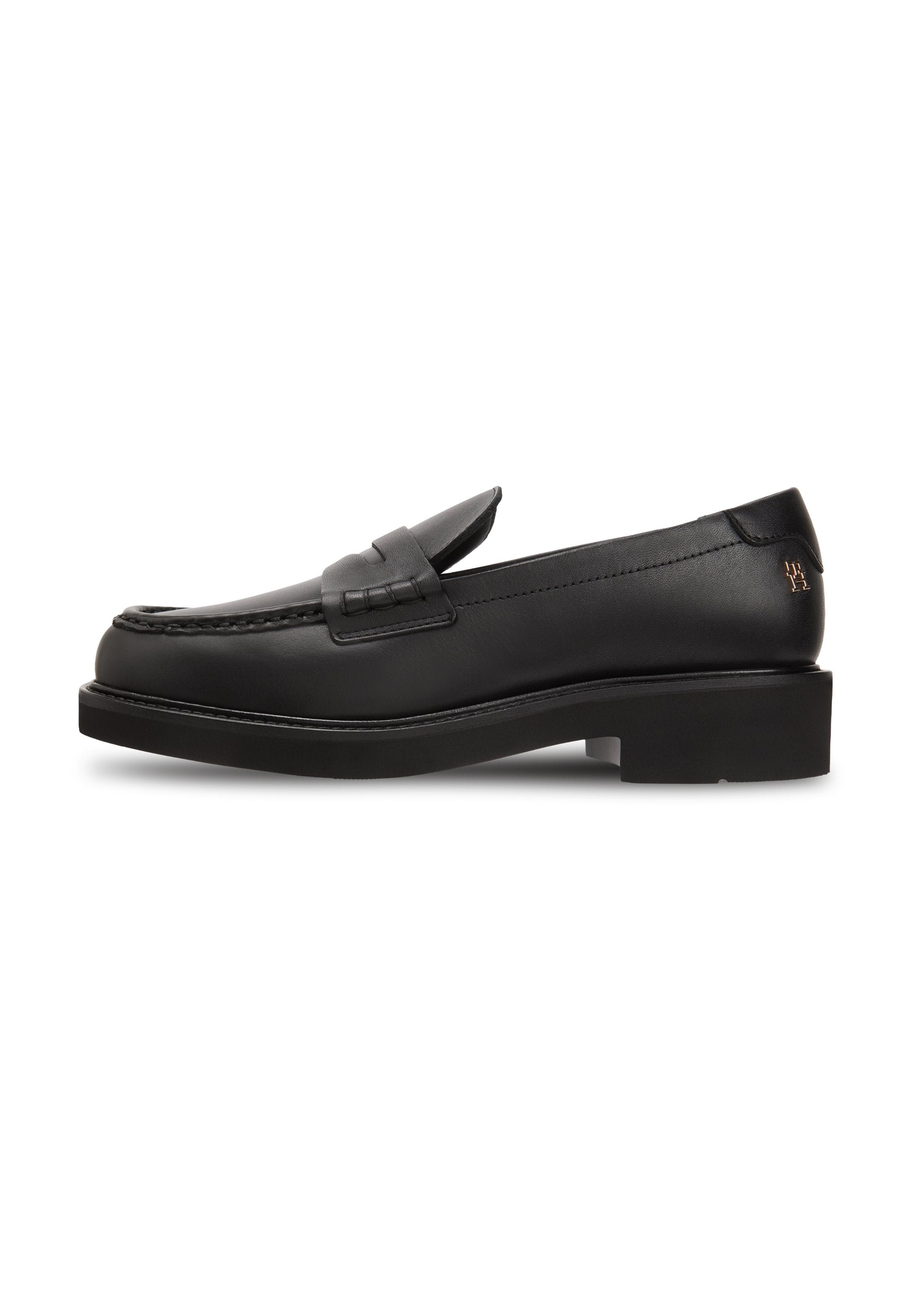 LEATHER CHUNKY PENNY LOAFERS - Slip-ons - black
