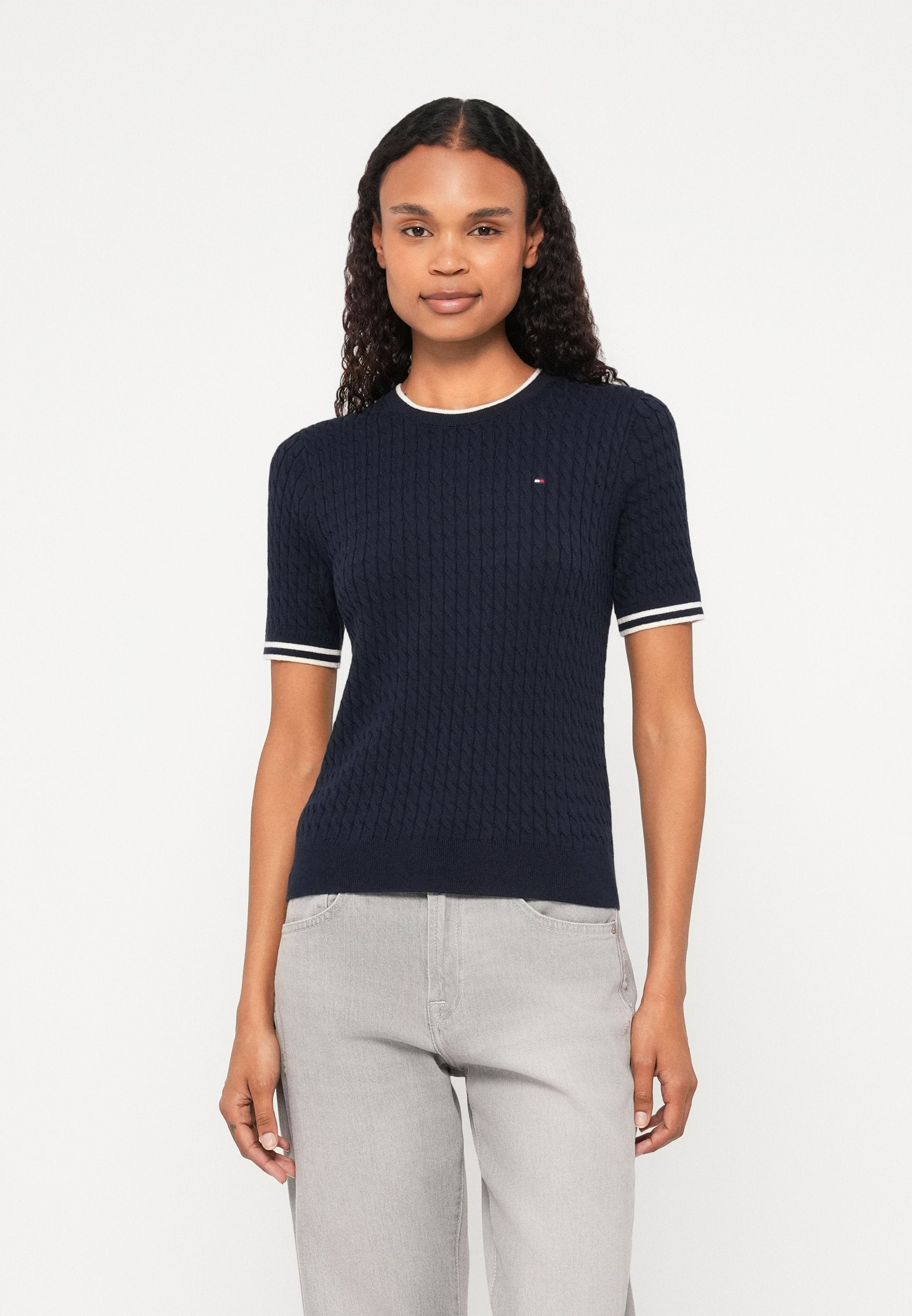 CABLE FINE - Basic T-shirt - dark night navy