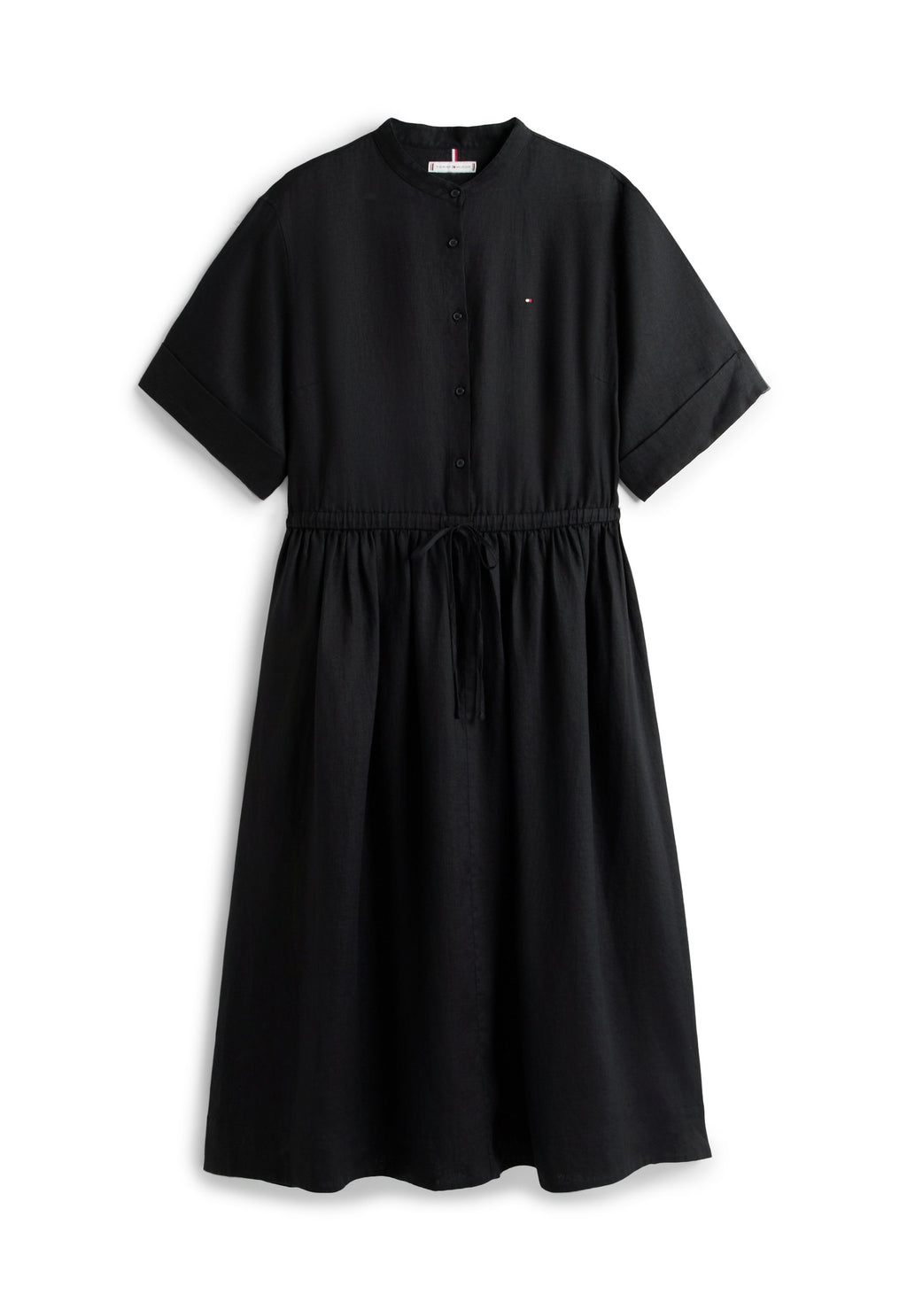 CURVE PRINT PURE LINEN MIDI SHIRT DRESS - Shirt dress - black