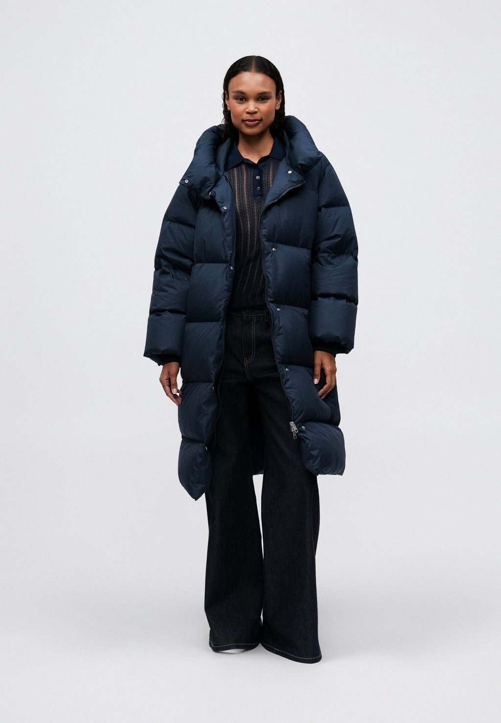 معطف داون WATER REPELLENT DOWN LONGLINE WRAP COAT - داكن ليلي بحري