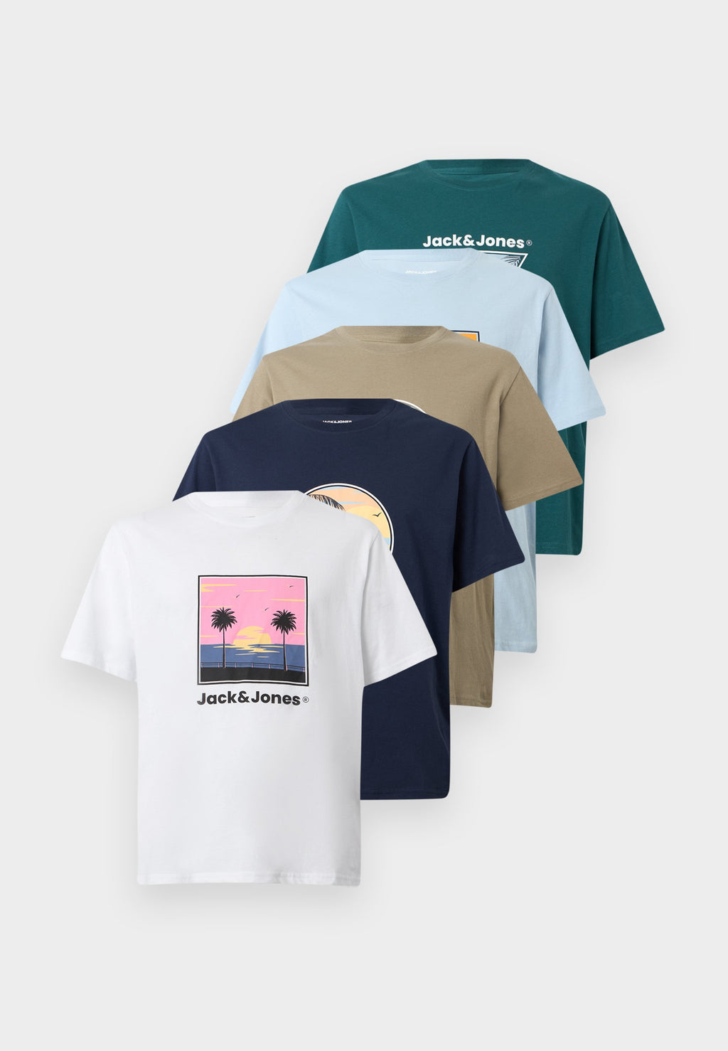 JJPERRY CREW NECK 5 PACK - Print T-shirt - atlantic deep/bright white/celestial blue/navy blazer/vetiver
