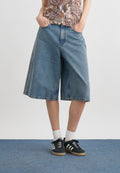 JORTS - Denim shorts - worn blue denim