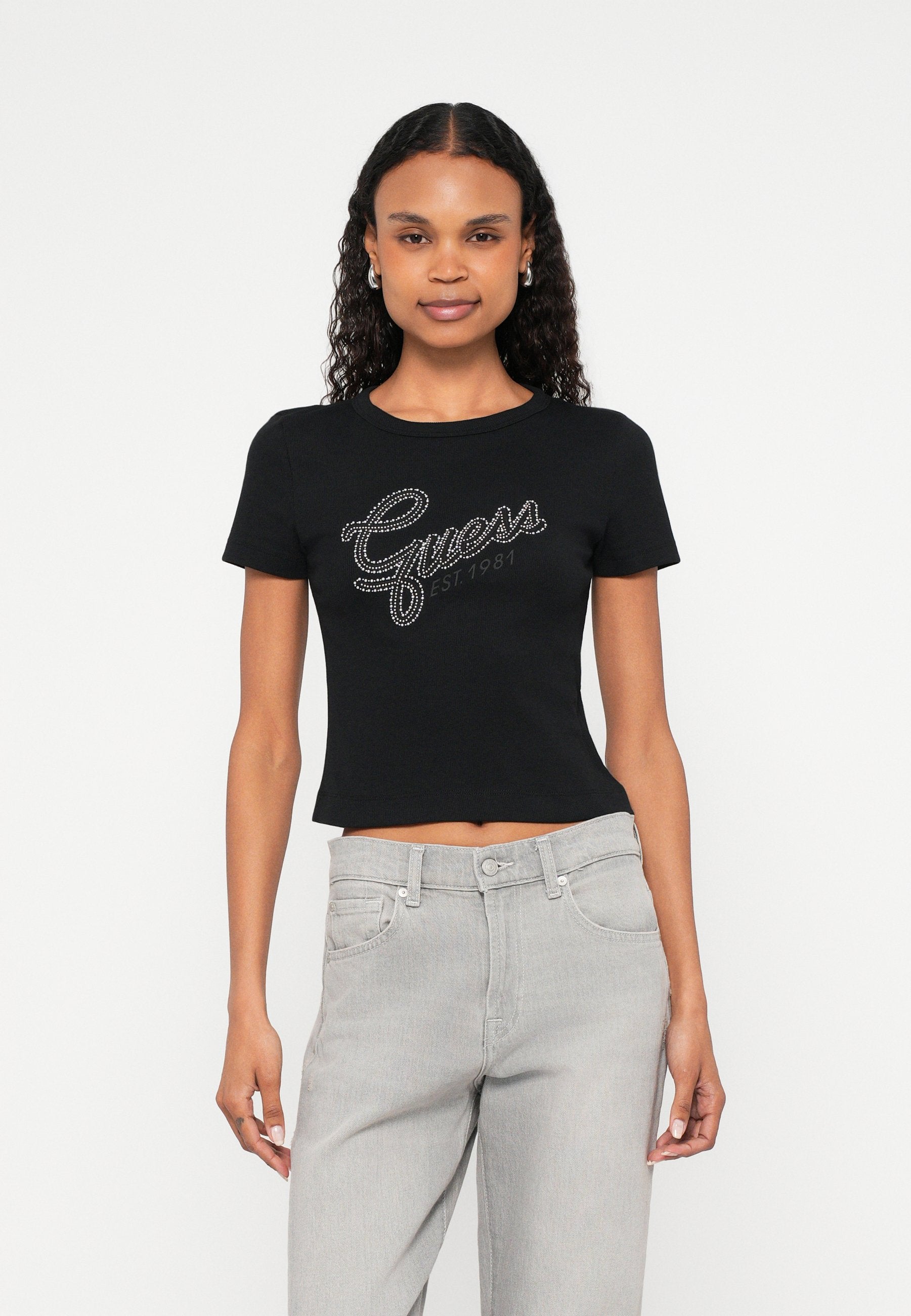 STUDS SCRIPT TEE - Print T-shirt - jet black