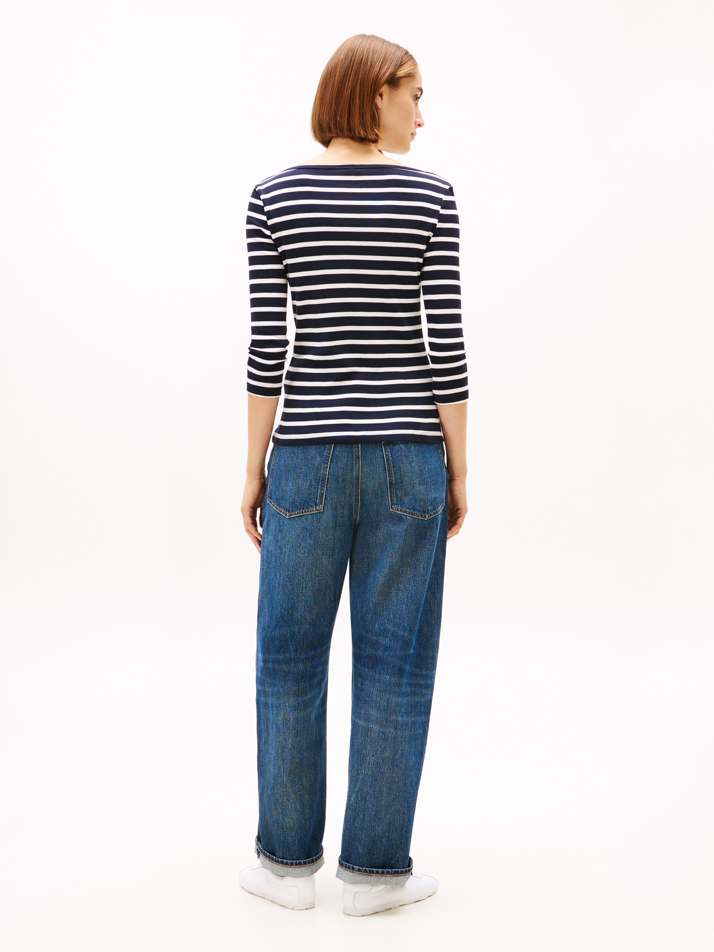 BOAT NECK THREE-QUARTER SLEEVE T-SHIRT - Long sleeved top - desert sky/ecru