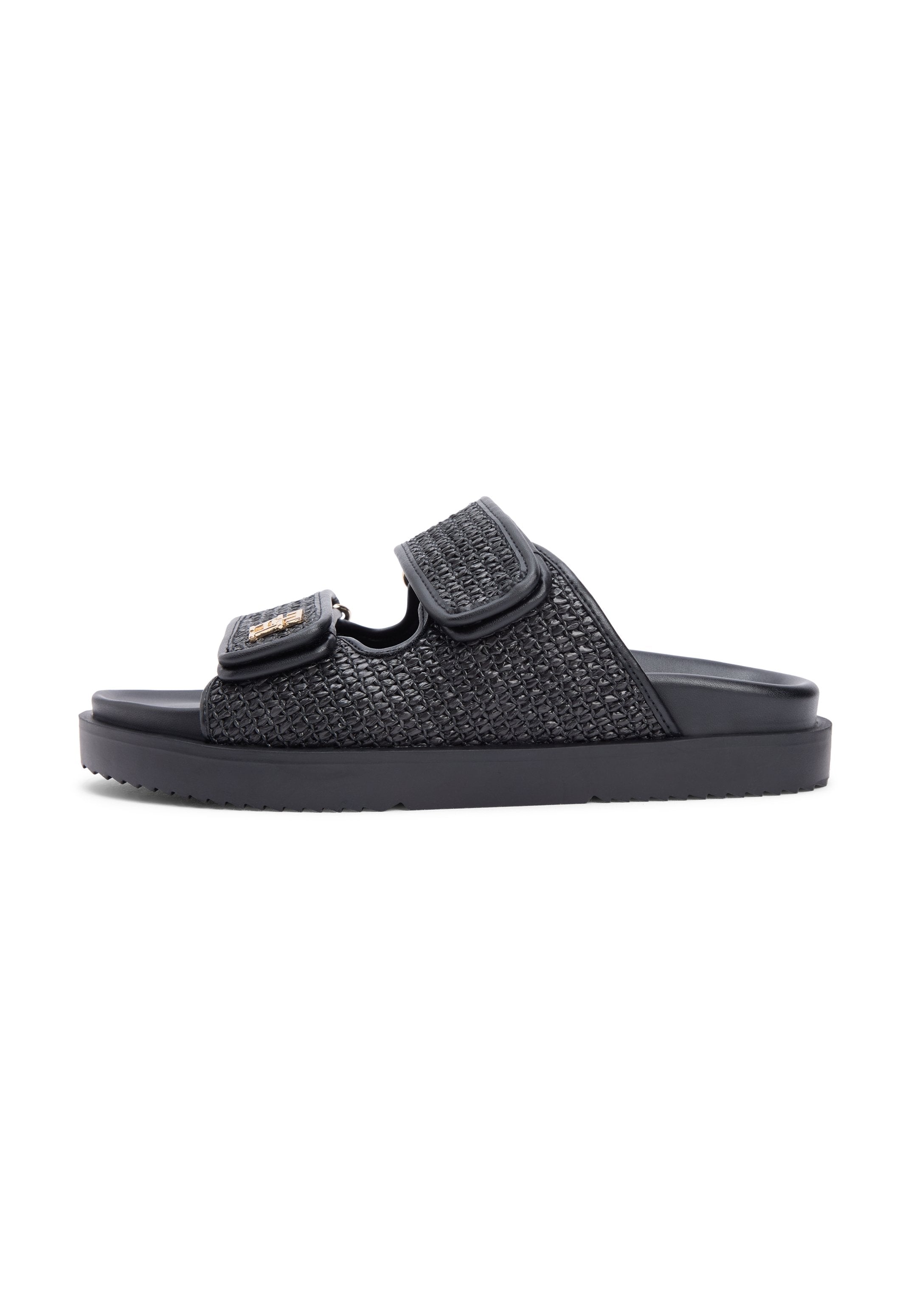 RAFFIA TH MONOGRAM DOUBLE STRAP SANDALS - Sandals - black