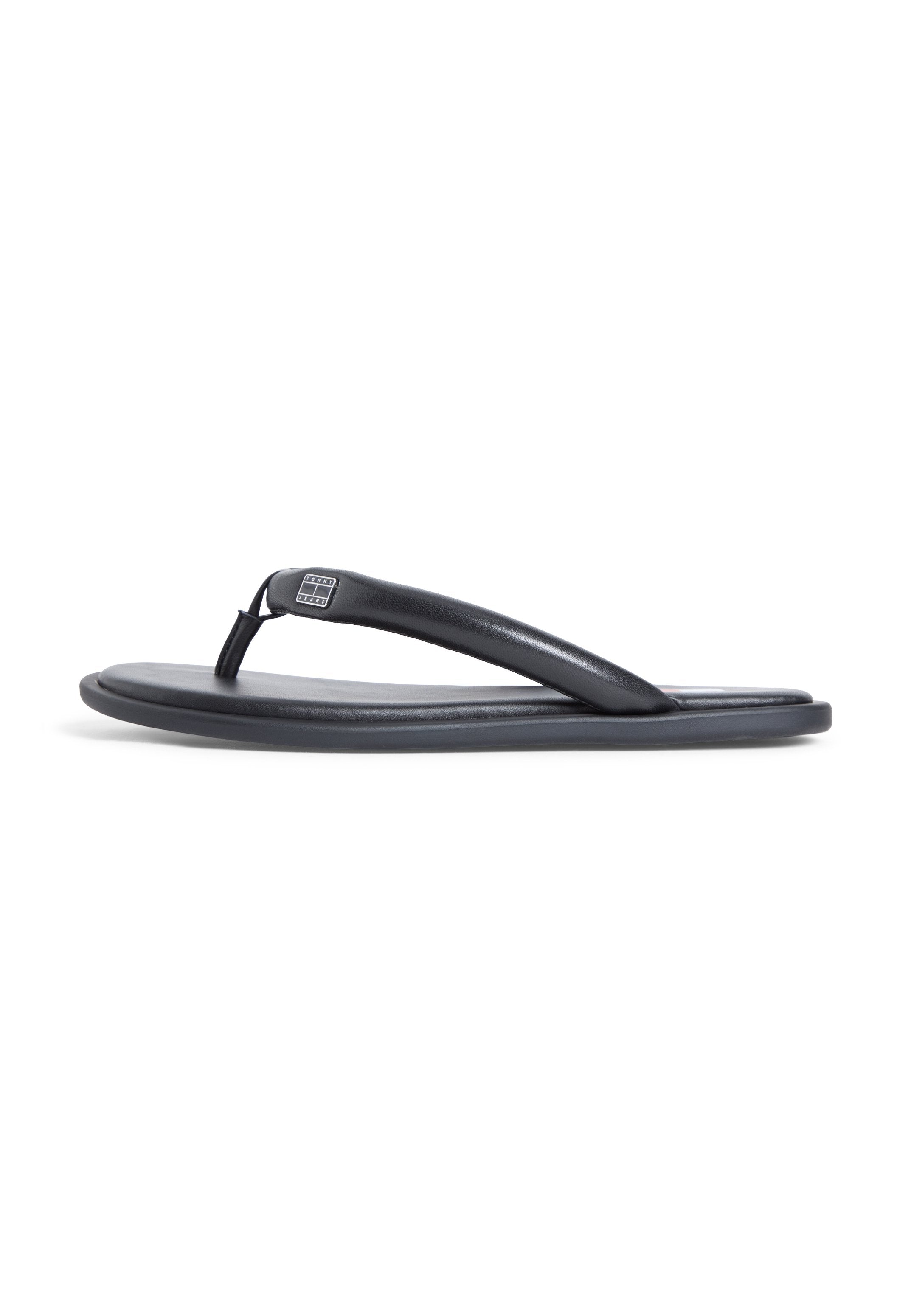 LEATHER PADDED STRAP FLIP-FLOPS - T-bar sandals - black