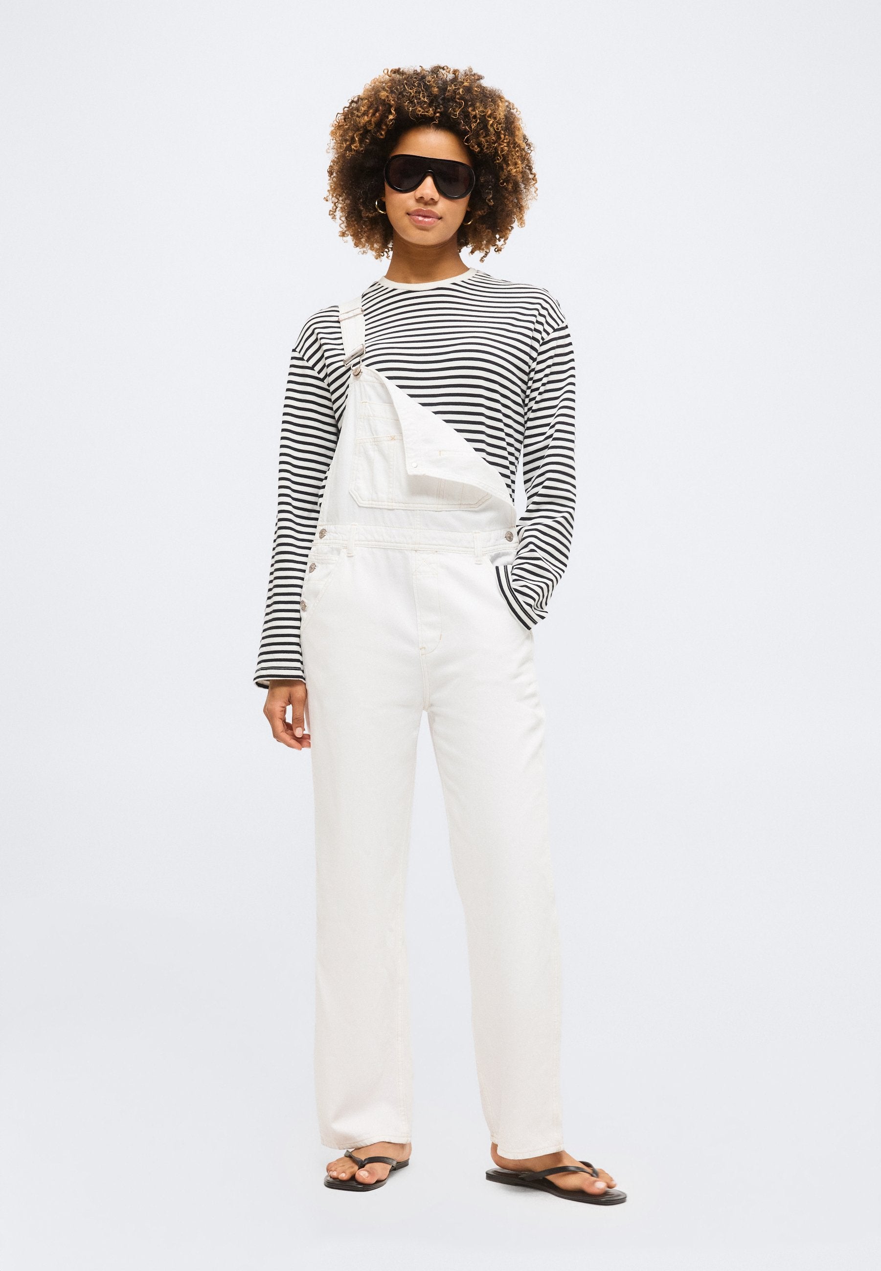 LOOSE OVERALL - Denim Dungarees - fresh white