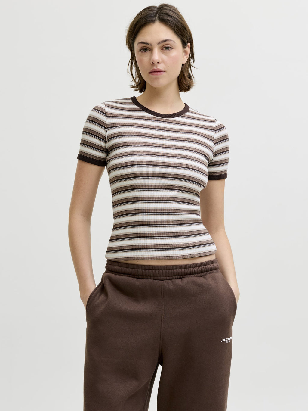 JXFRANKIE - Print T-shirt - vanilla ice/seal brown/brown lentil