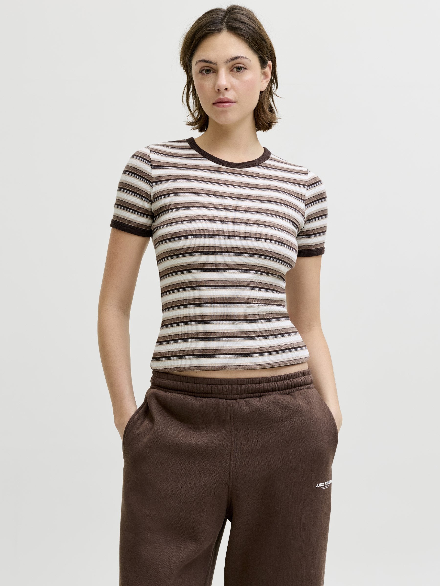 JXFRANKIE - Print T-shirt - vanilla ice/seal brown/brown lentil