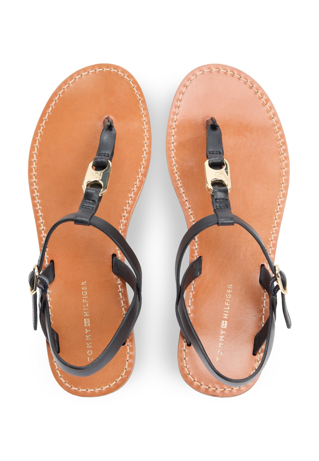 LEATHER TH MONOGRAM STRAP SANDALS - T-bar sandals - black