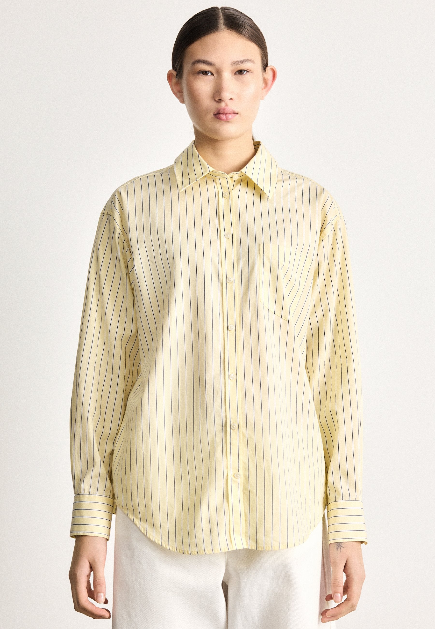 CLASSIC STRIPE SHIRT - Button-down blouse - vanilla yellow