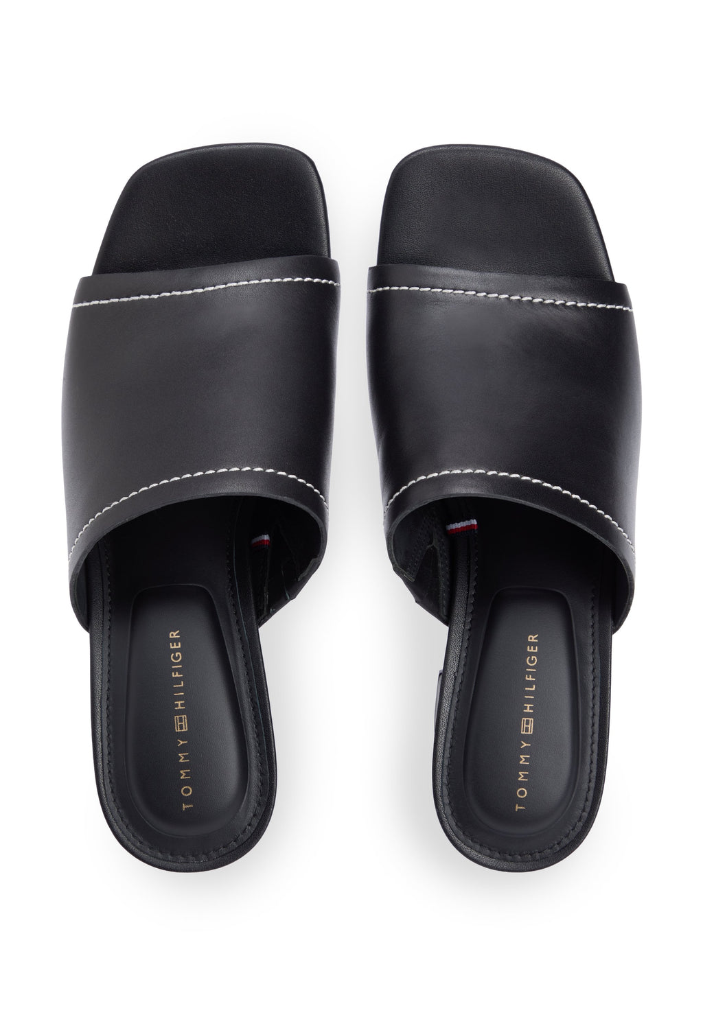 TH MONOGRAM LEATHER BLOCK HEEL MULES - أحذية كعب - أسود