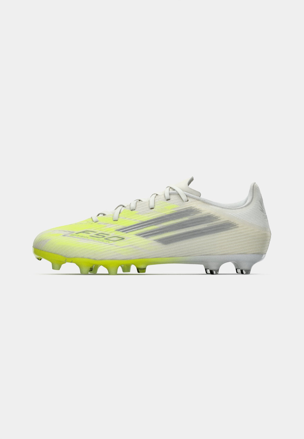 أحذية كرة القدم F50 SPARKFUSION LEAGUE LOW FIRM GROUND / ARTIFICIAL GROUND للنساء - أحذية كرة القدم ذات الأرض الثابتة - أبيض/معدني حديدي