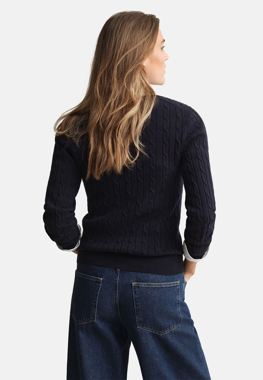 STRETCH CABLE V-NECK - Jumper - evening blue