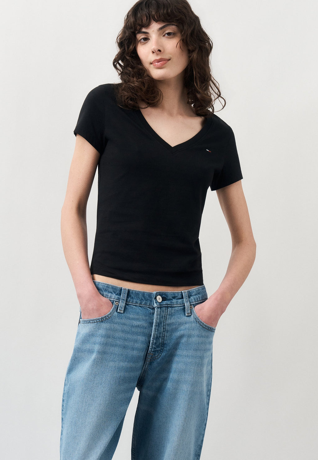 V NECK TEE 3 PACK - Basic T-shirt - black/ecru/pink daisy