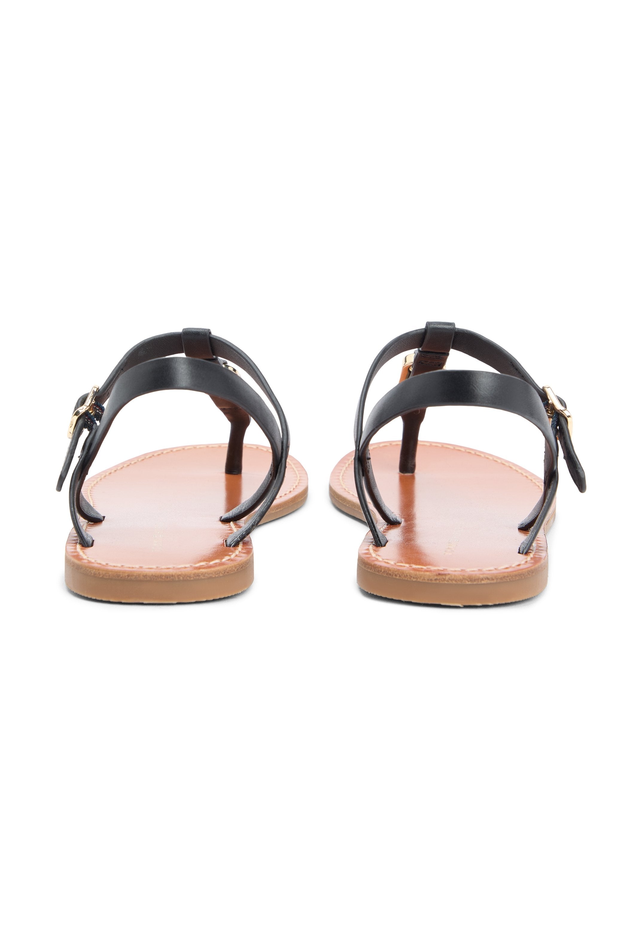 LEATHER TH MONOGRAM STRAP SANDALS - T-bar sandals - black