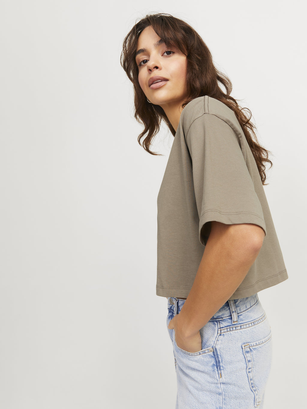 JXANDREA LOOSE CROPPED TEE - Basic T-shirt - brindle