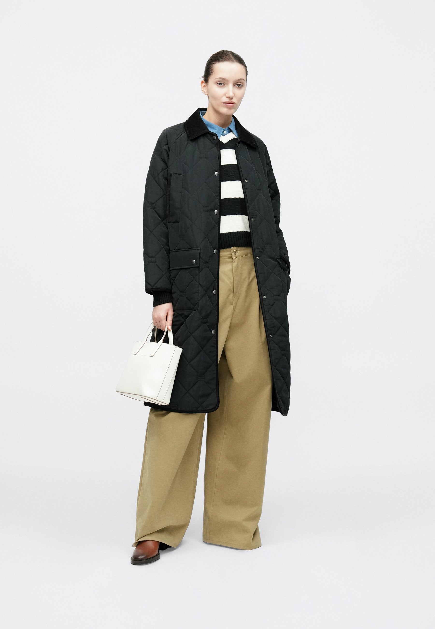 FLAG QUILTED PADDED OVERSIZED LONGLINE COAT - Winter coat - black
